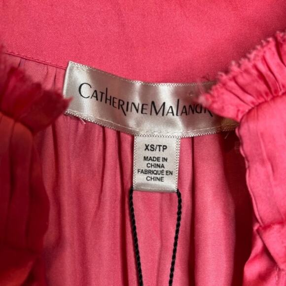 NEW Catherine Malandrino X-Small Silky Long Sleeve Ruffle Blouse Tango Pink - Picture 6 of 15